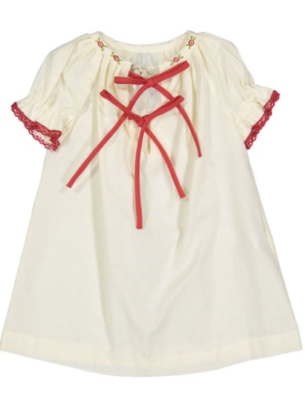 Birinit Knitting Memories White Cotton Red Stripes Embroidered Dress